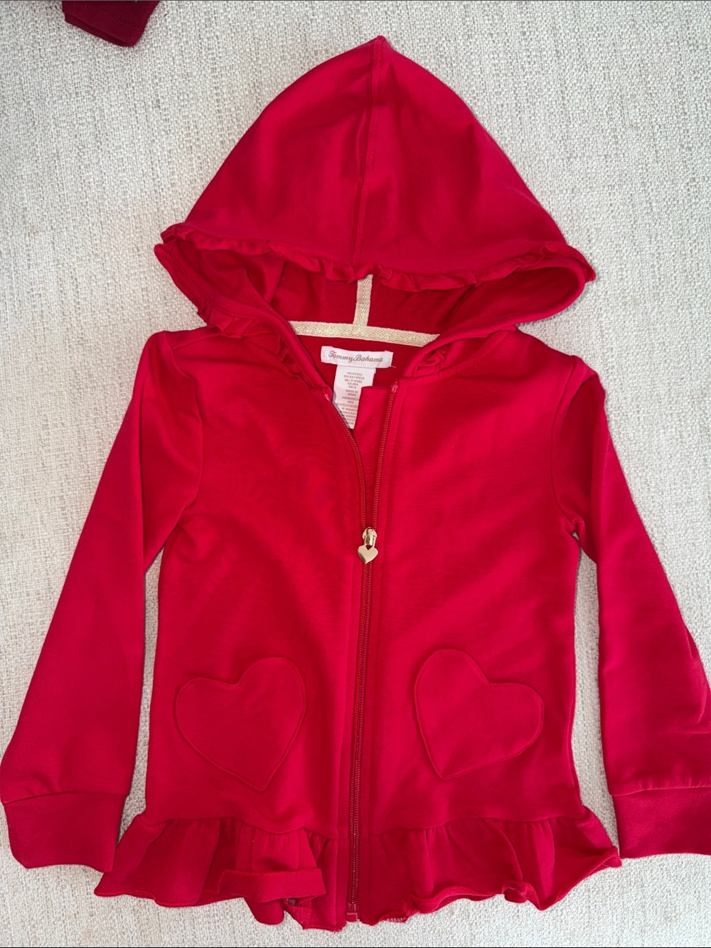 Tommy Bahama Red Hooded Zip Jacket with Heart Pockets